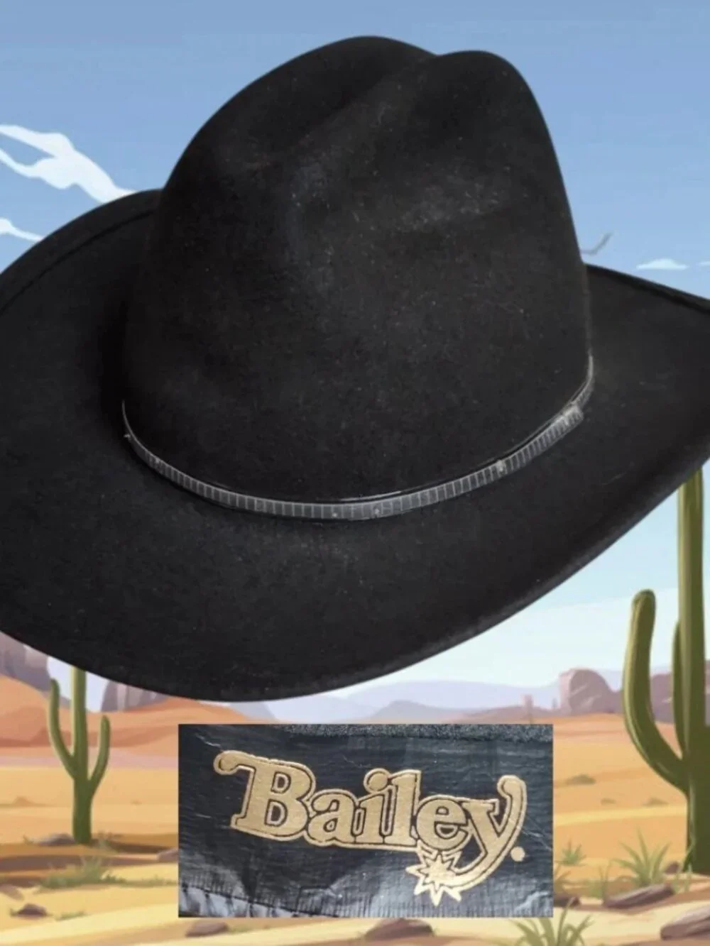 USA Vintage Bailey Black Rowdy 100% Wool Felt Cowboy Western Hat SZ LARGE YOUTH